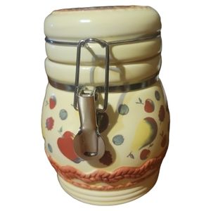 Vtg APPLE PEAR BERRIES CANISTER JAR APOTHECARY CONTAINER FRUIT RED IVORY HINGED